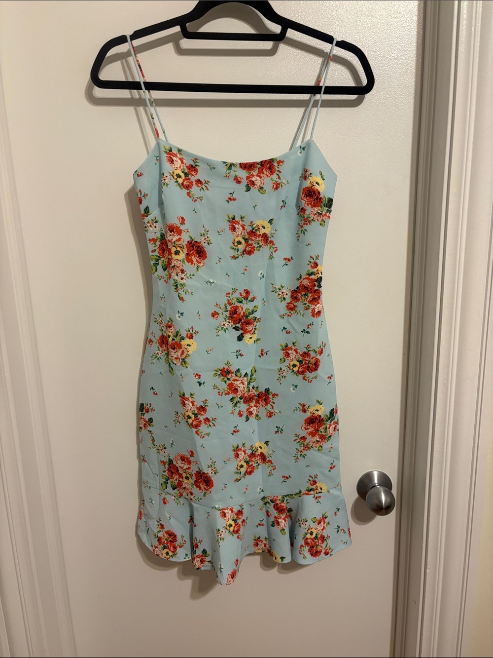 Likely Light Blue Floral Spaghetti-Strap Dress